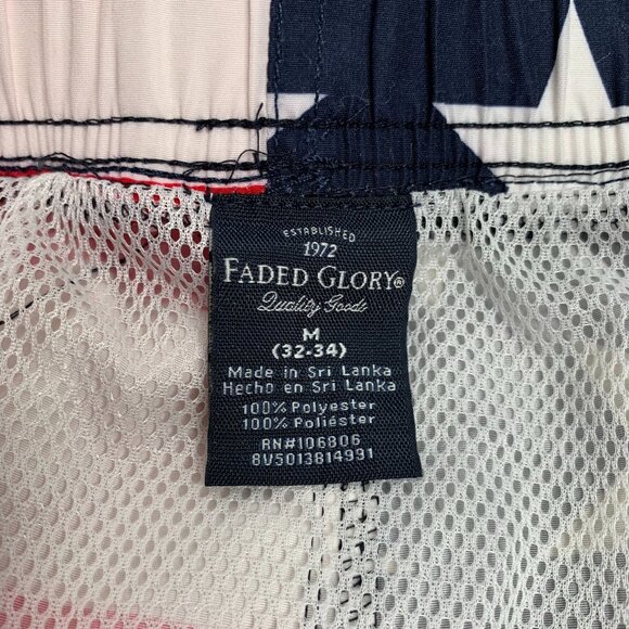 Faded Glory Swim Trunks Board Shorts M Red White Blue Flag Mesh Brief Pockets - Picture 7 of 7